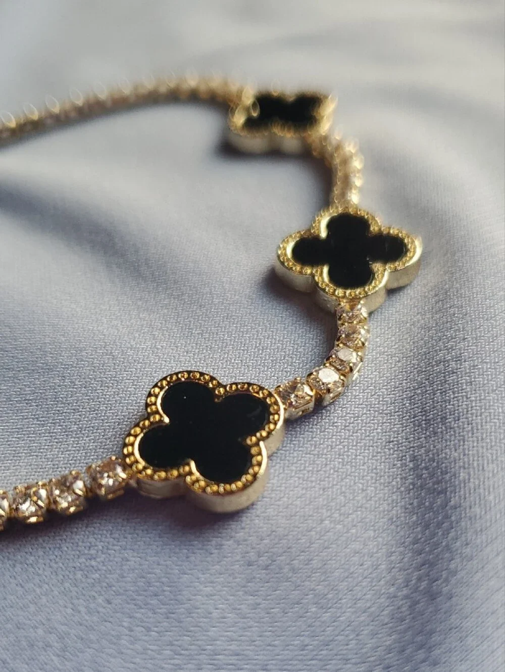 Tennis Bracelet with Black Clover Accents 6 1/2